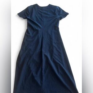 Old Navy Short Sleeve Crew Neck Ruched Shirred Waist Dress Black Midi Size Lg